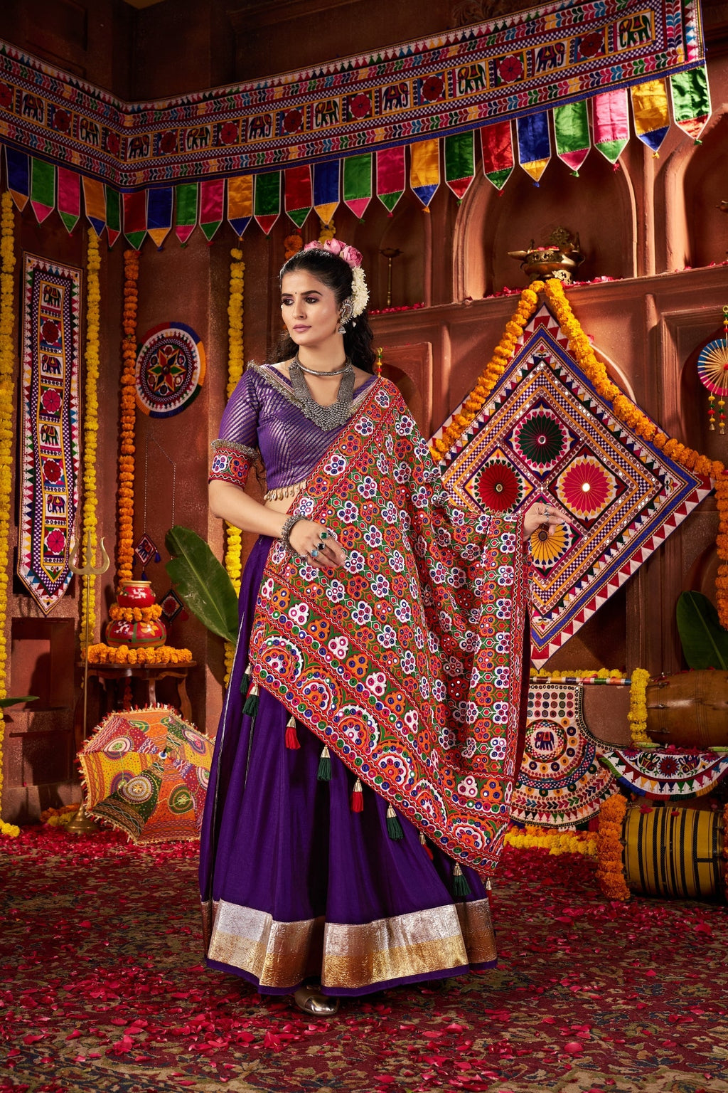 Purple Silk Tread Embroidered Designer Navratri Chaniya Choli Set - ETHNICDEAL