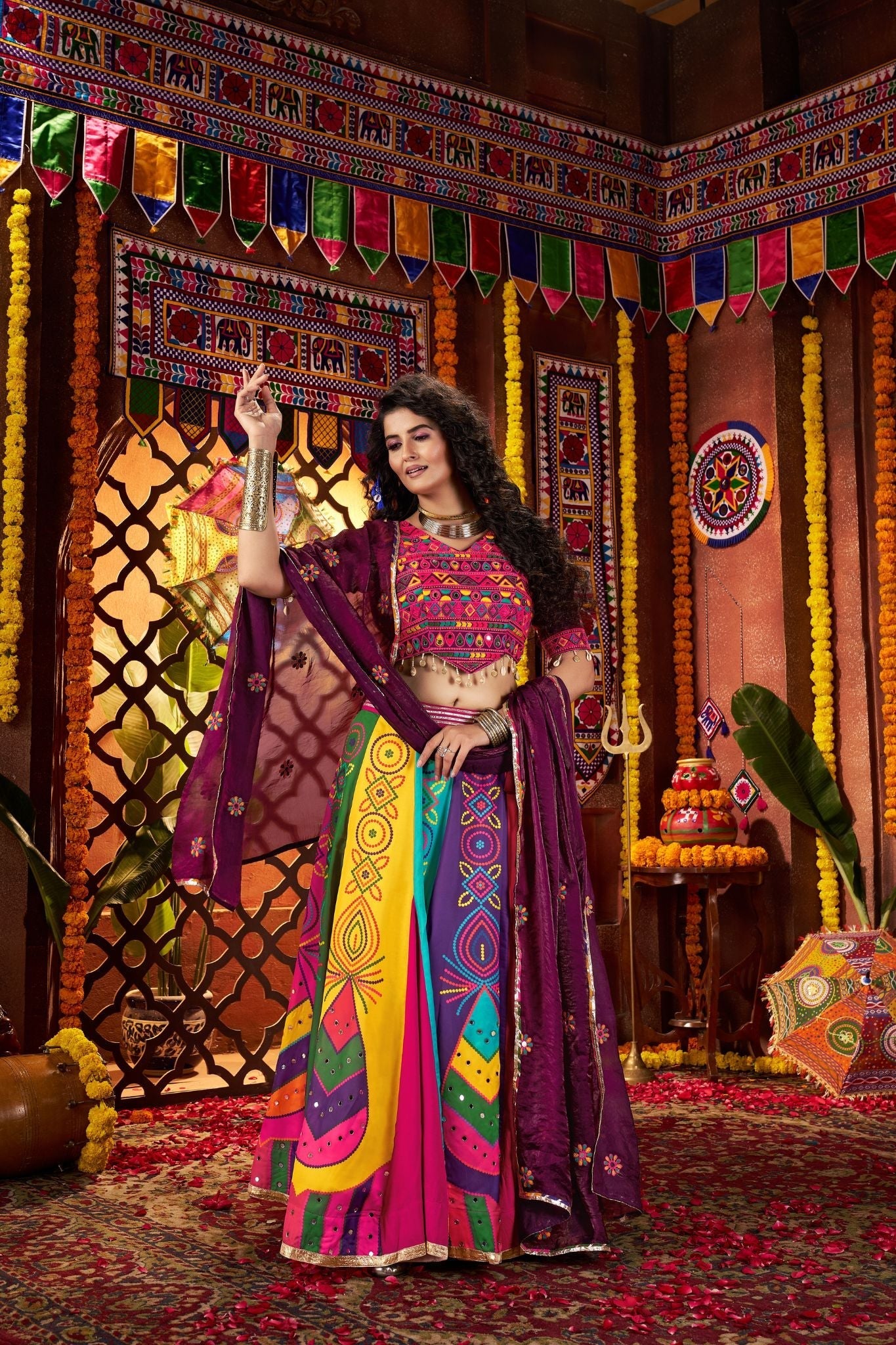 Designer Multi Color Lehenga Choli For Navratri - ETHNICDEAL