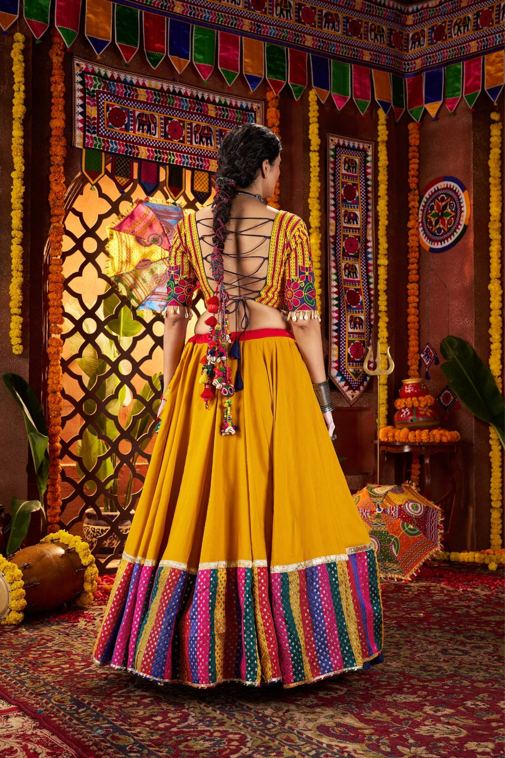 Multi Color Elegant Designer Navratri Stylish Viscose Cotton Lehenga Choli - ETHNICDEAL