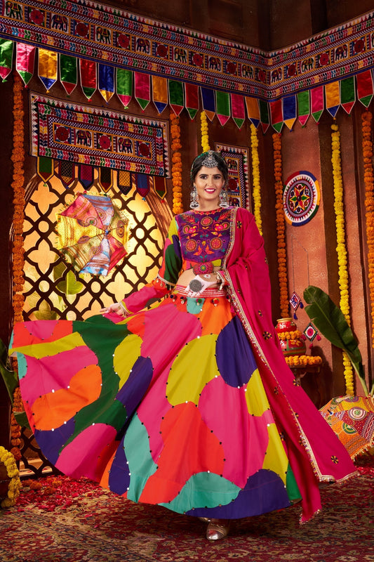 Beautiful Multi Color Designer Maslin Traditional Navratri Special Lehenga Choli - ETHNICDEAL