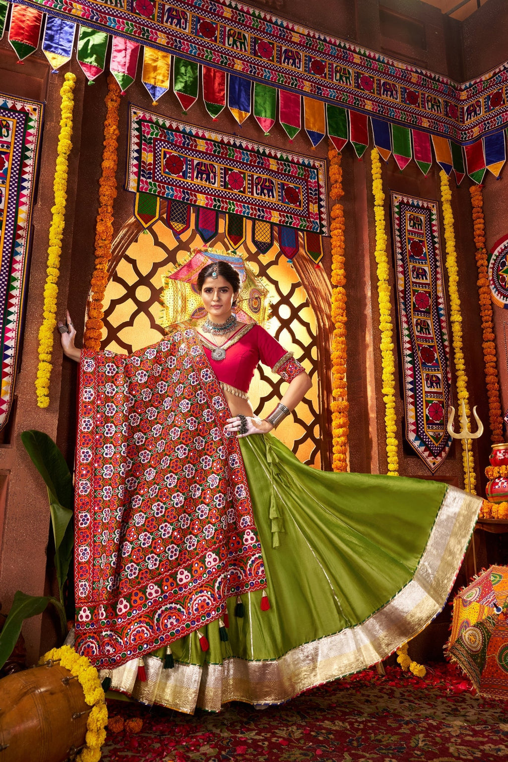 Fluorescent Green Stylish Designer Navratri Special Lehenga Choli - ETHNICDEAL