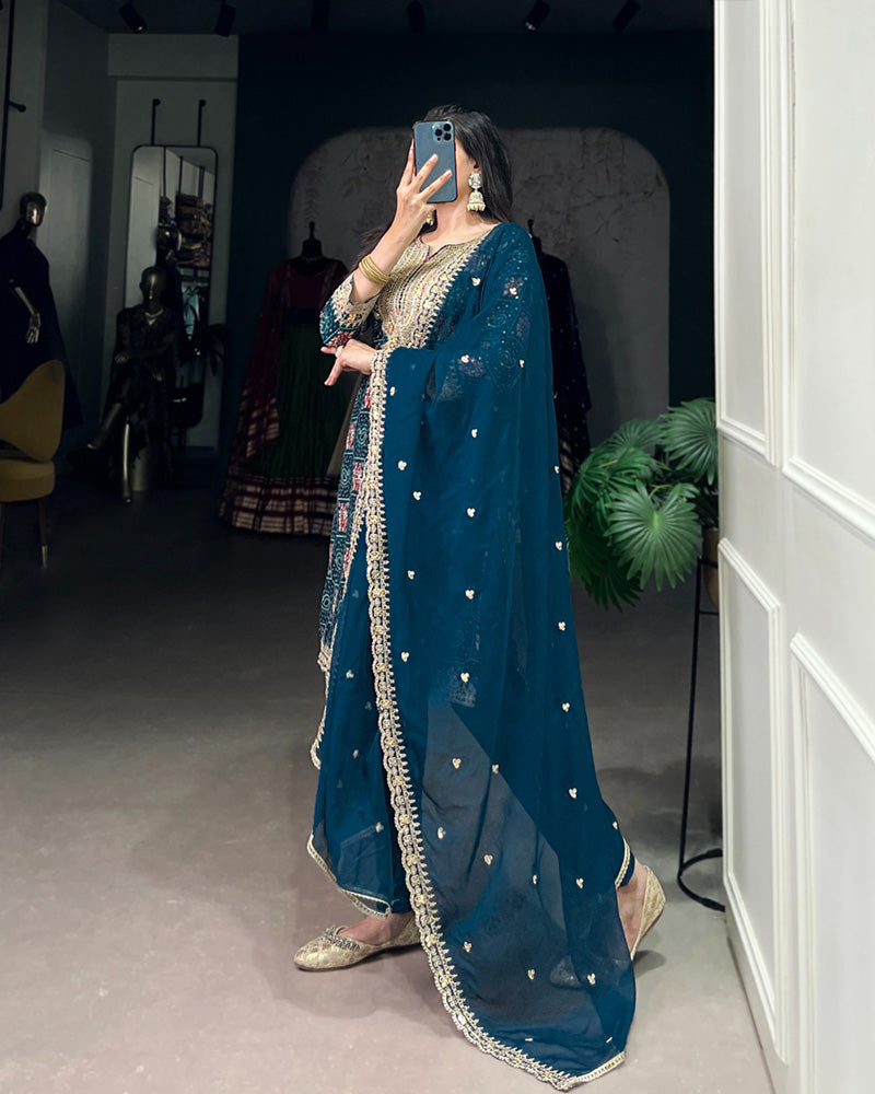 Rama Color Rayon Three Piece Kurti Suit - ETHNICDEAL