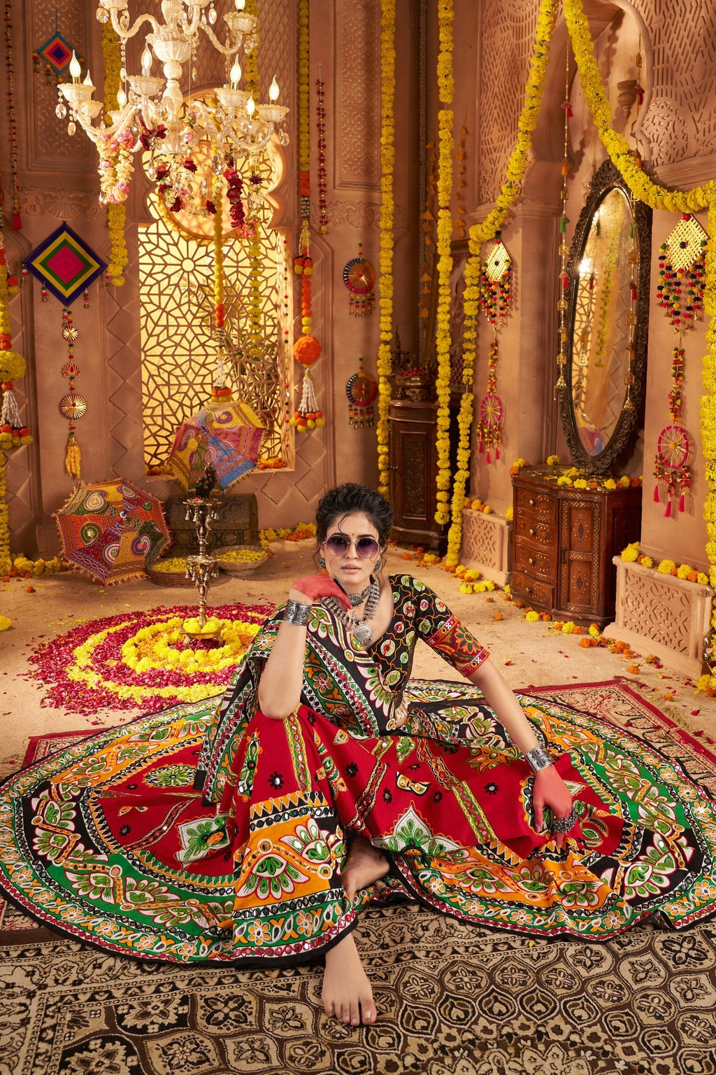 Maroon Organic Cotton Designer Navratri Lehenga Choli Set - ETHNICDEAL