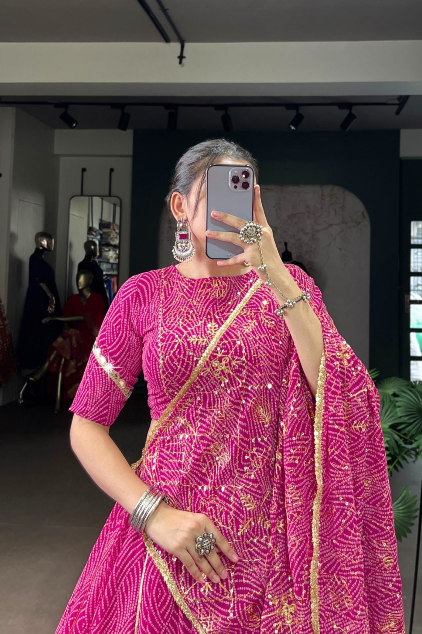 Vibrant Bandhej Print Designer Georgette With Mirror Work Lehenga Choli Set For Wedding And Navratri - ETHNICDEAL