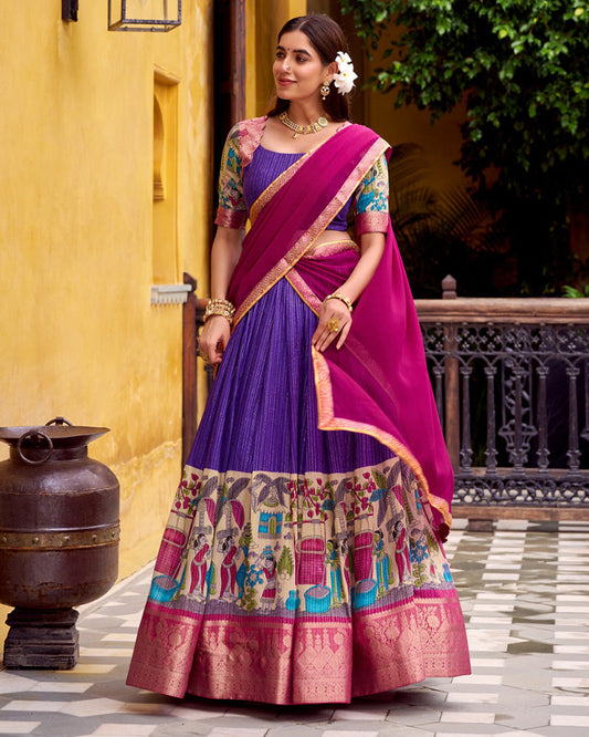 Purple Color Poly Chanderi Printed Designer Lehenga Choli - ETHNICDEAL