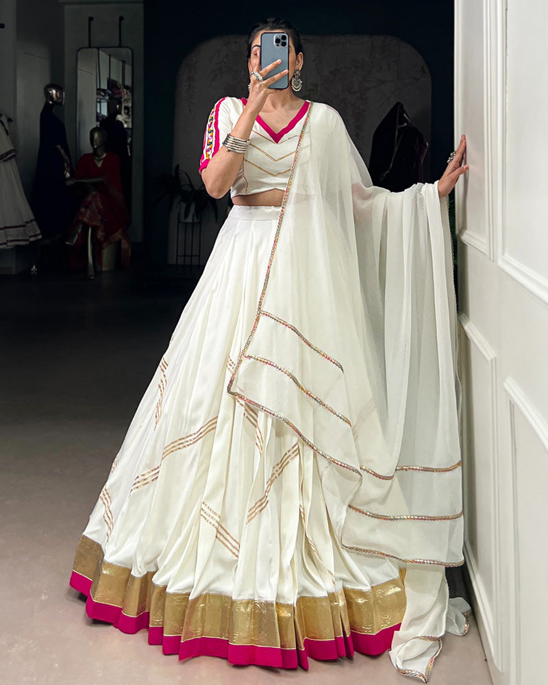 White Rayon Navratri Lehenga Choli – Traditional Festival Wear for Women - ETHNICDEAL