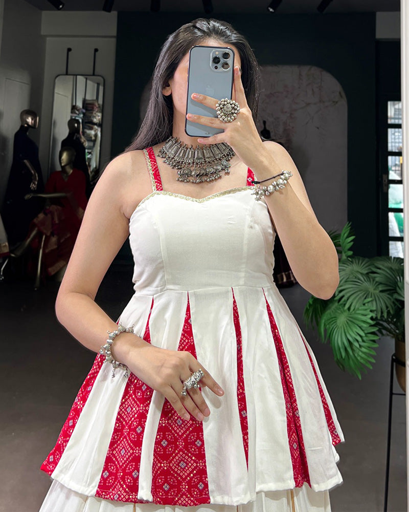 Graceful White Navratri Lehenga Choli With Traditional Prints - ETHNICDEAL