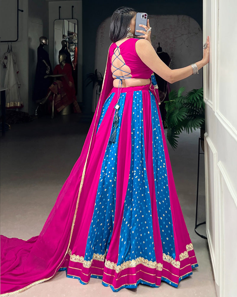 Elegant Dual-Tone Magenta And Blue Navtratri Lehenga Choli - ETHNICDEAL