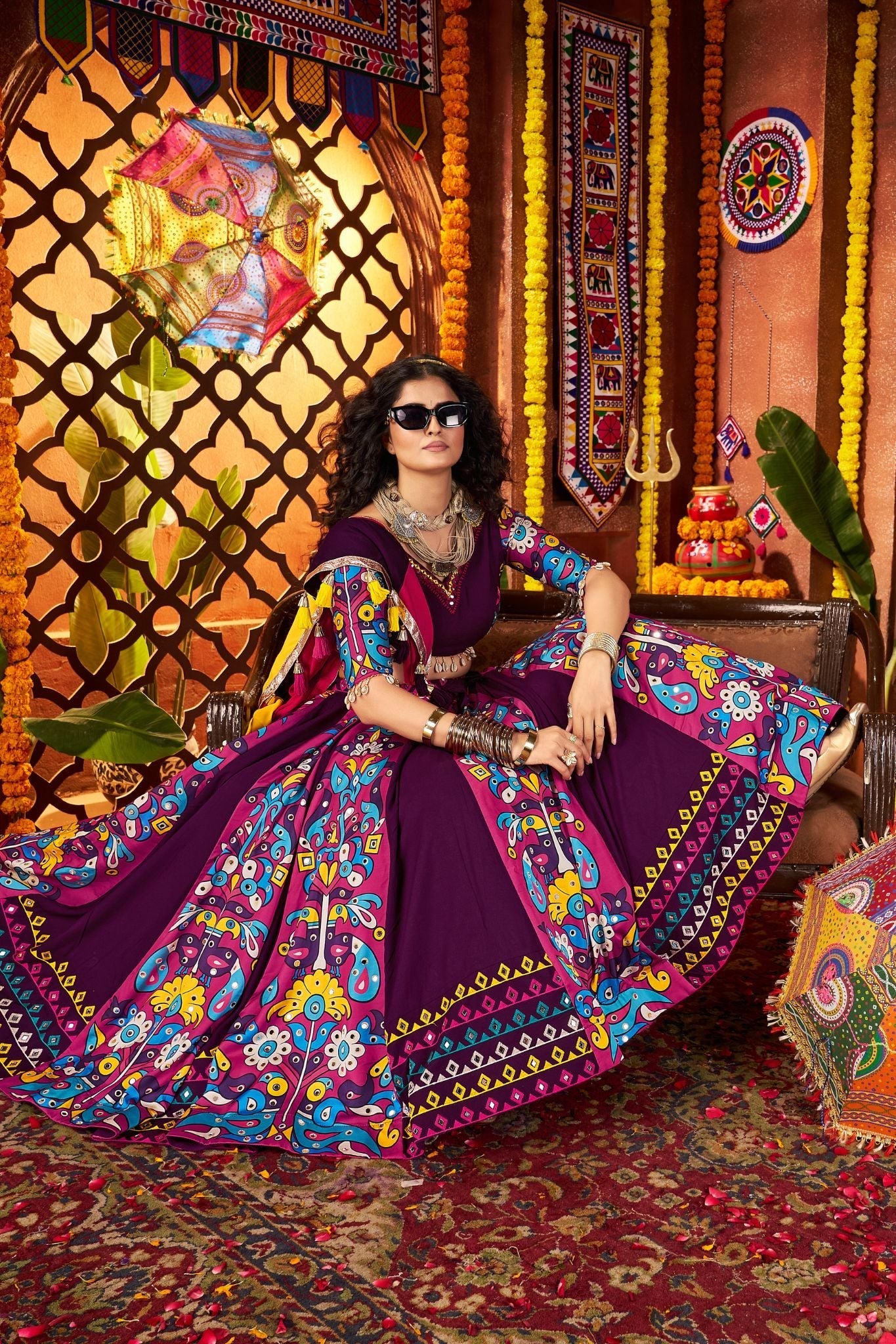 Designer Purple Navratri Special Lehenga Choli With Mirror And Hand Embroidery Work - ETHNICDEAL