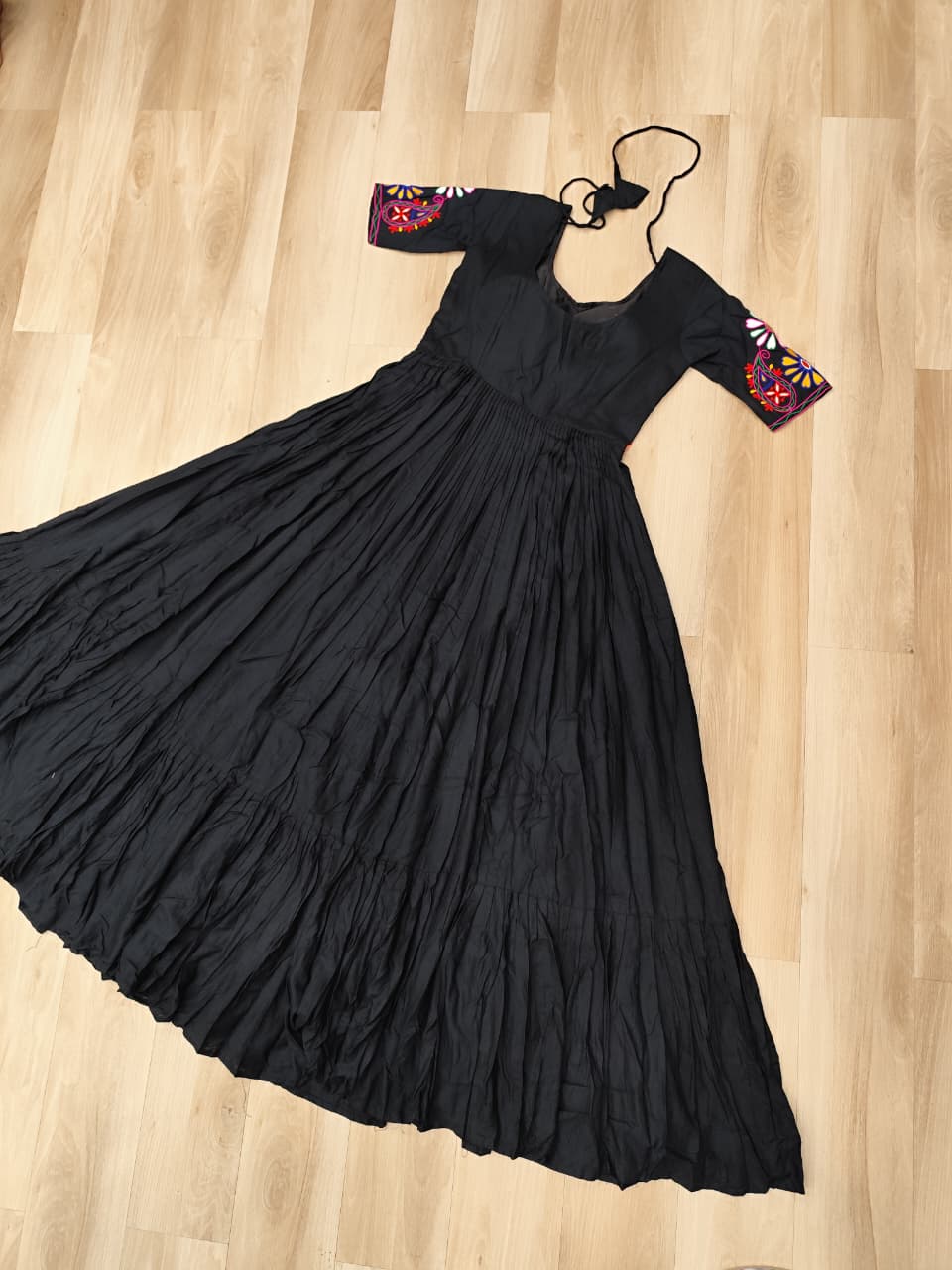 Black Rayon Kutchi Gamthi Embroidered Navratri Gown for Women - ETHNICDEAL