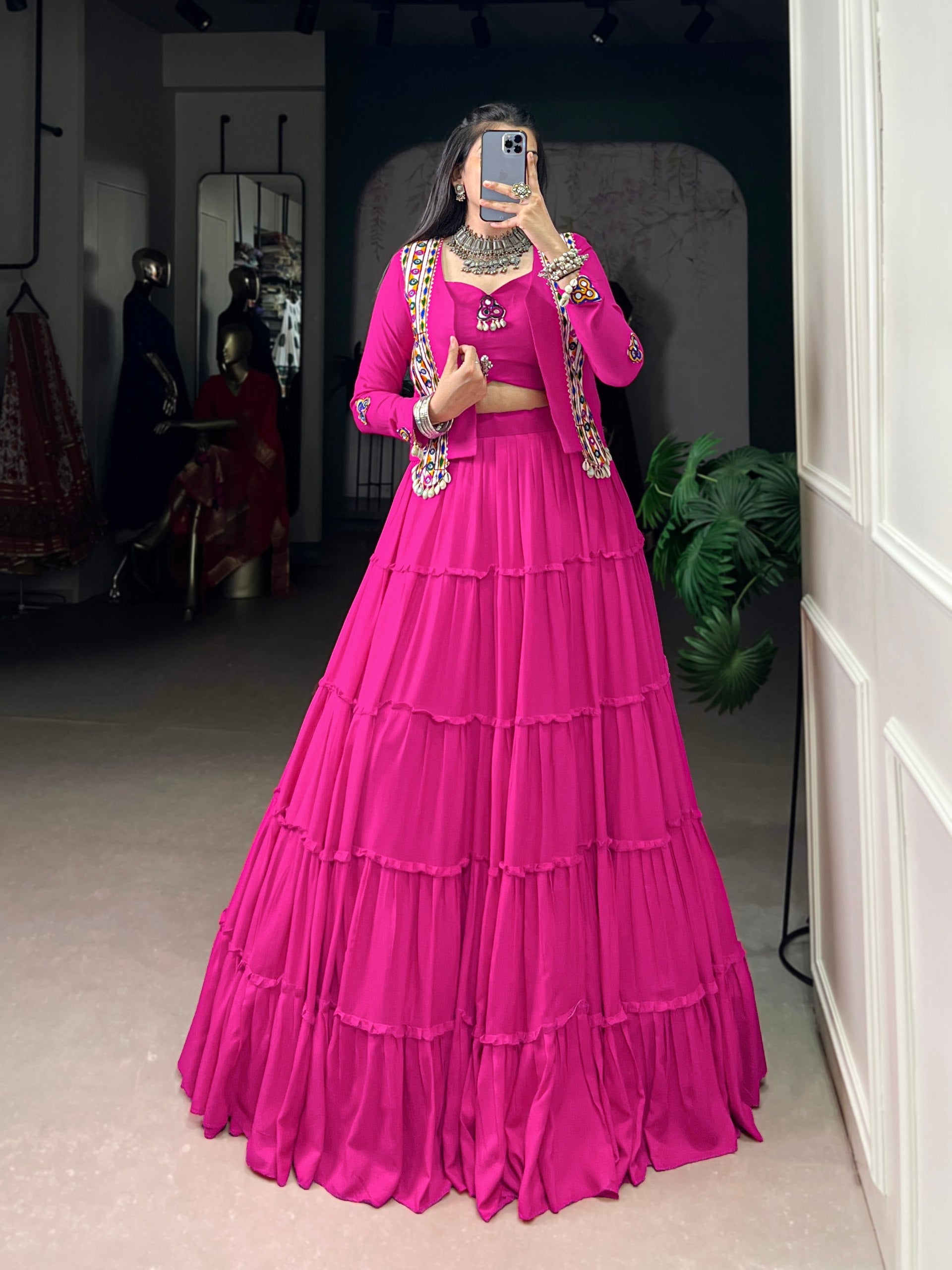 Magnificent Pure Rayon Navratri Lehenga Choli – Elegant Traditional Garba & Dandiya Outfit - ETHNICDEAL