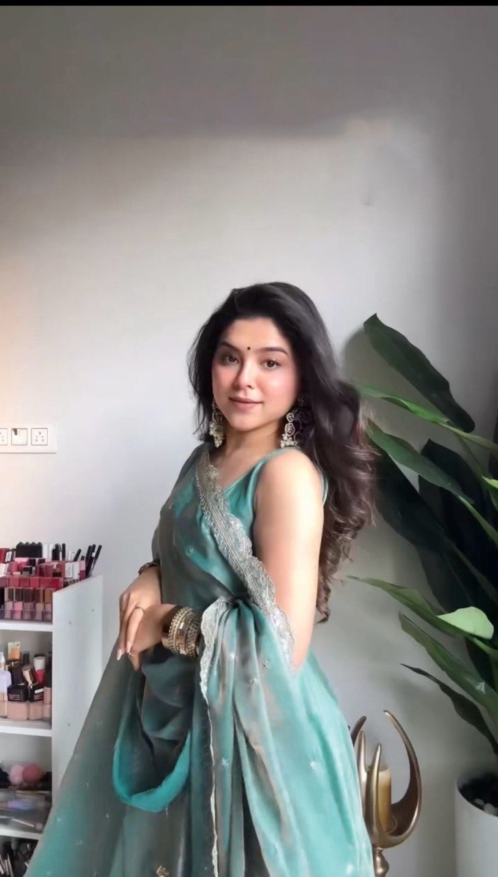 Stylish Cyan Fendy Silk Thread Sequins Worked Anarkali Pant Suit - ETHNICDEAL