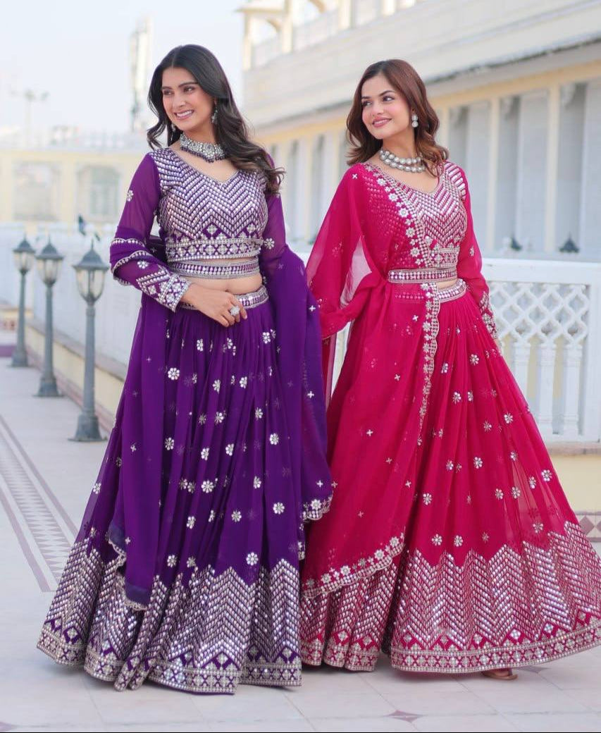 Stunning Faux Georgette Lehenga Choli Set With Embroidery Sequence Work - ETHNICDEAL
