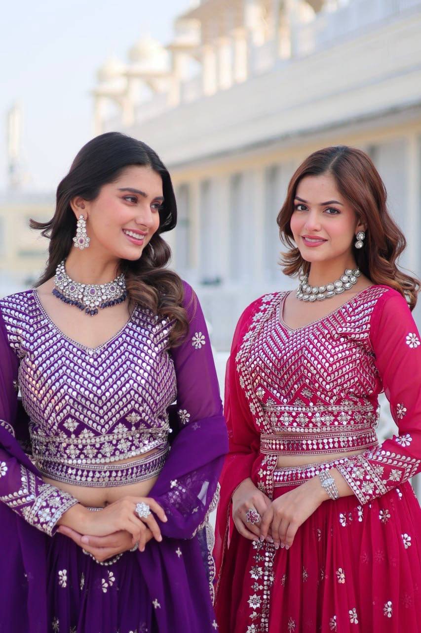 Stunning Faux Georgette Lehenga Choli Set With Embroidery Sequence Work - ETHNICDEAL