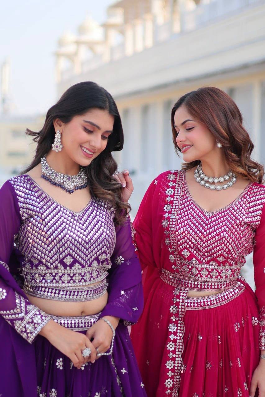 Stunning Faux Georgette Lehenga Choli Set With Embroidery Sequence Work - ETHNICDEAL