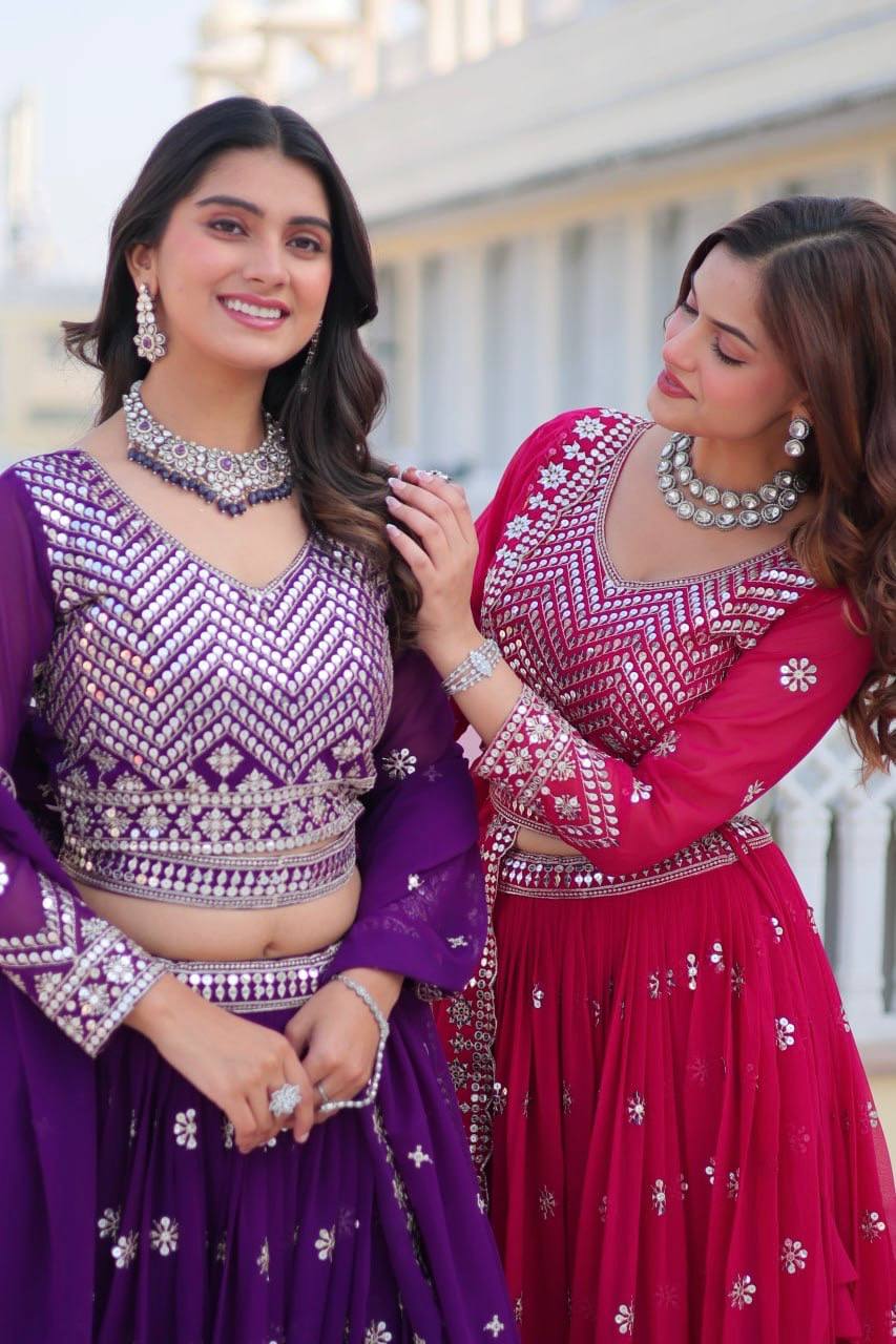 Stunning Faux Georgette Lehenga Choli Set With Embroidery Sequence Work - ETHNICDEAL