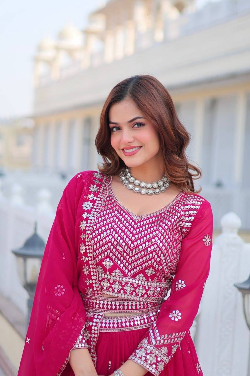 Stunning Faux Georgette Lehenga Choli Set With Embroidery Sequence Work - ETHNICDEAL