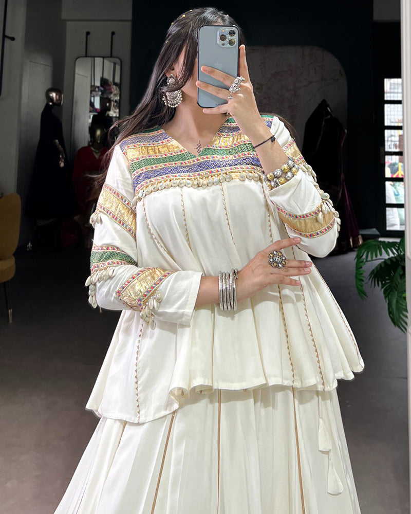 Traditional White Ethnic Lehenga Choli for Navratri Celebration - ETHNICDEAL