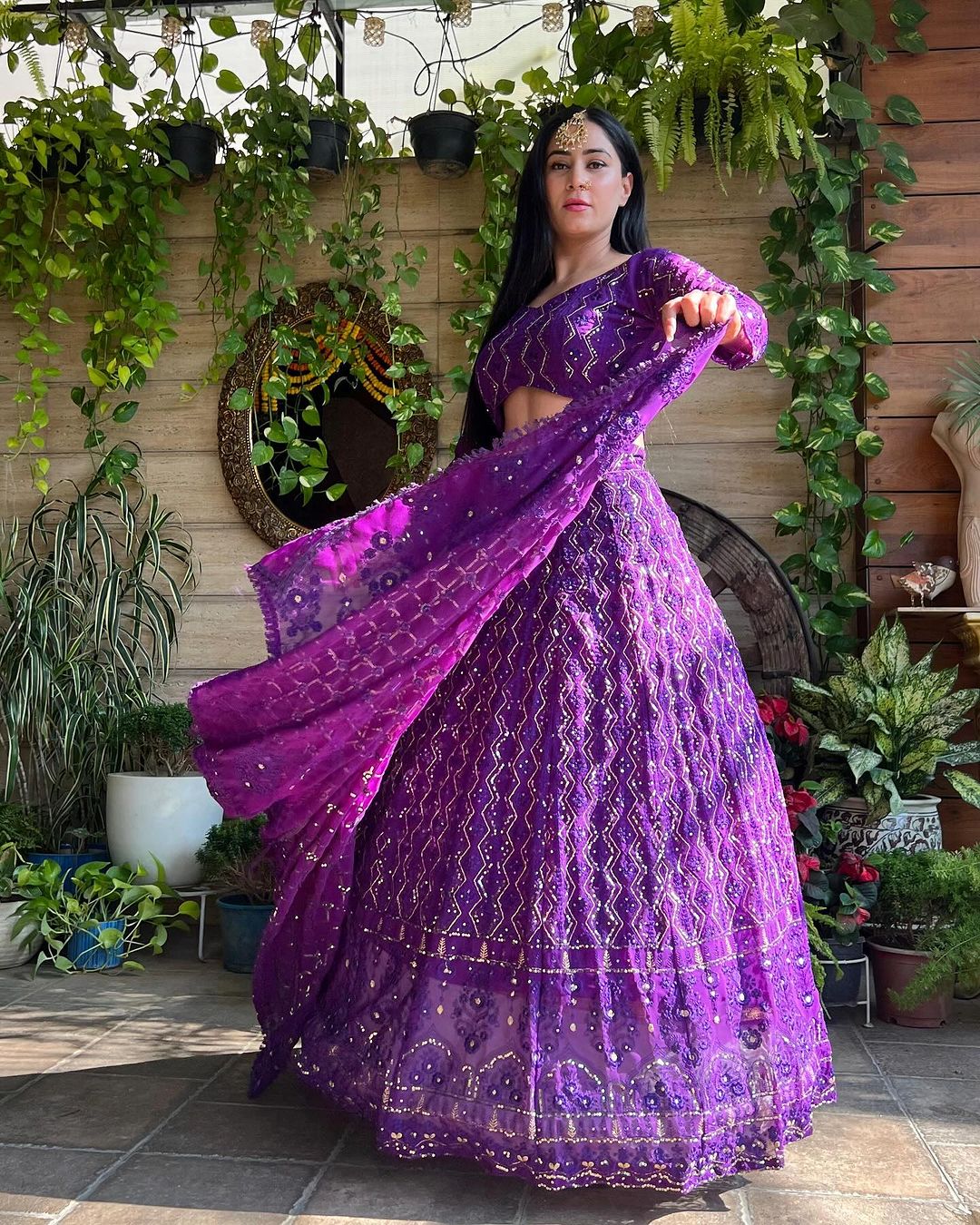 Magnificent Purple Heavy Sequins Embroidered Georgette Lehenga Choli - Ethnicwish