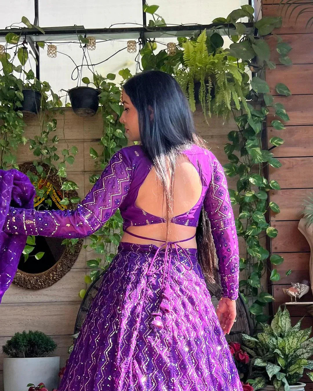 Magnificent Purple Heavy Sequins Embroidered Georgette Lehenga Choli - Ethnicwish