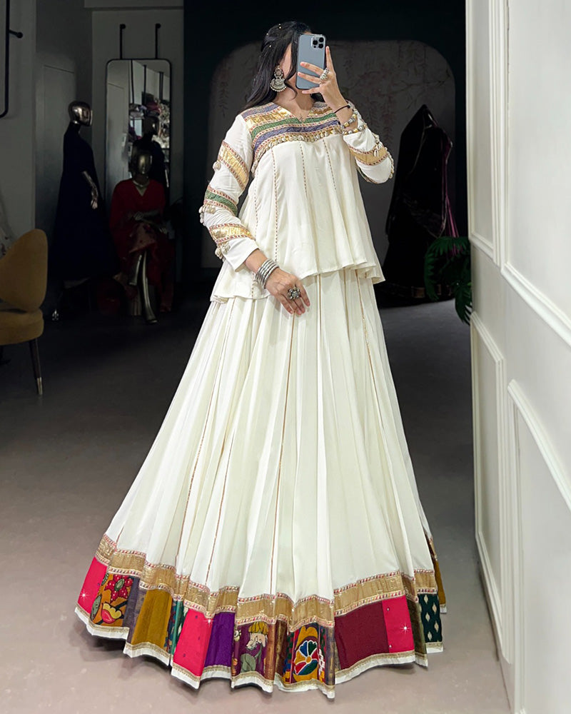Traditional White Ethnic Lehenga Choli for Navratri Celebration - ETHNICDEAL