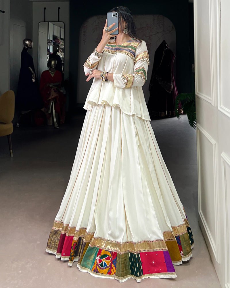 Traditional White Ethnic Lehenga Choli for Navratri Celebration - ETHNICDEAL