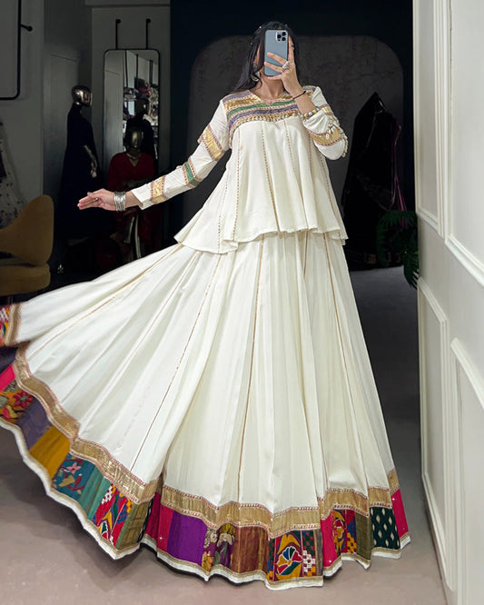 Traditional White Ethnic Lehenga Choli for Navratri Celebration - ETHNICDEAL