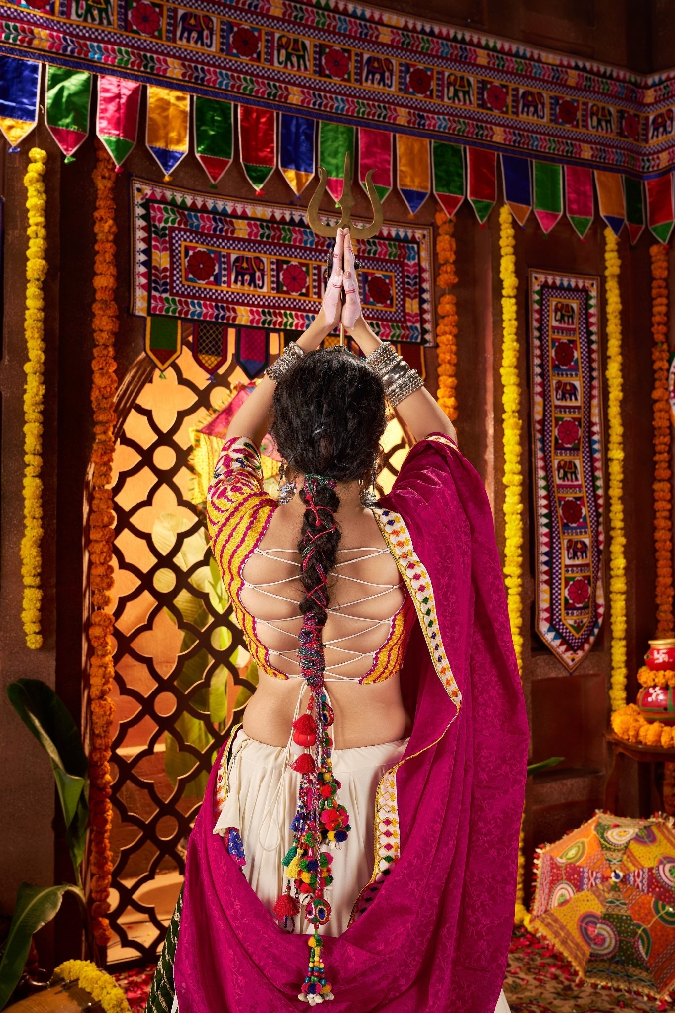 Navratri Designer Beautiful Tread Embroidered With Mirror Work Lehenga Choli - ETHNICDEAL