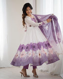 Violet Color Floral Pure Soft Tebby Organza Three Piece Anarkali Suit - ETHNICDEAL