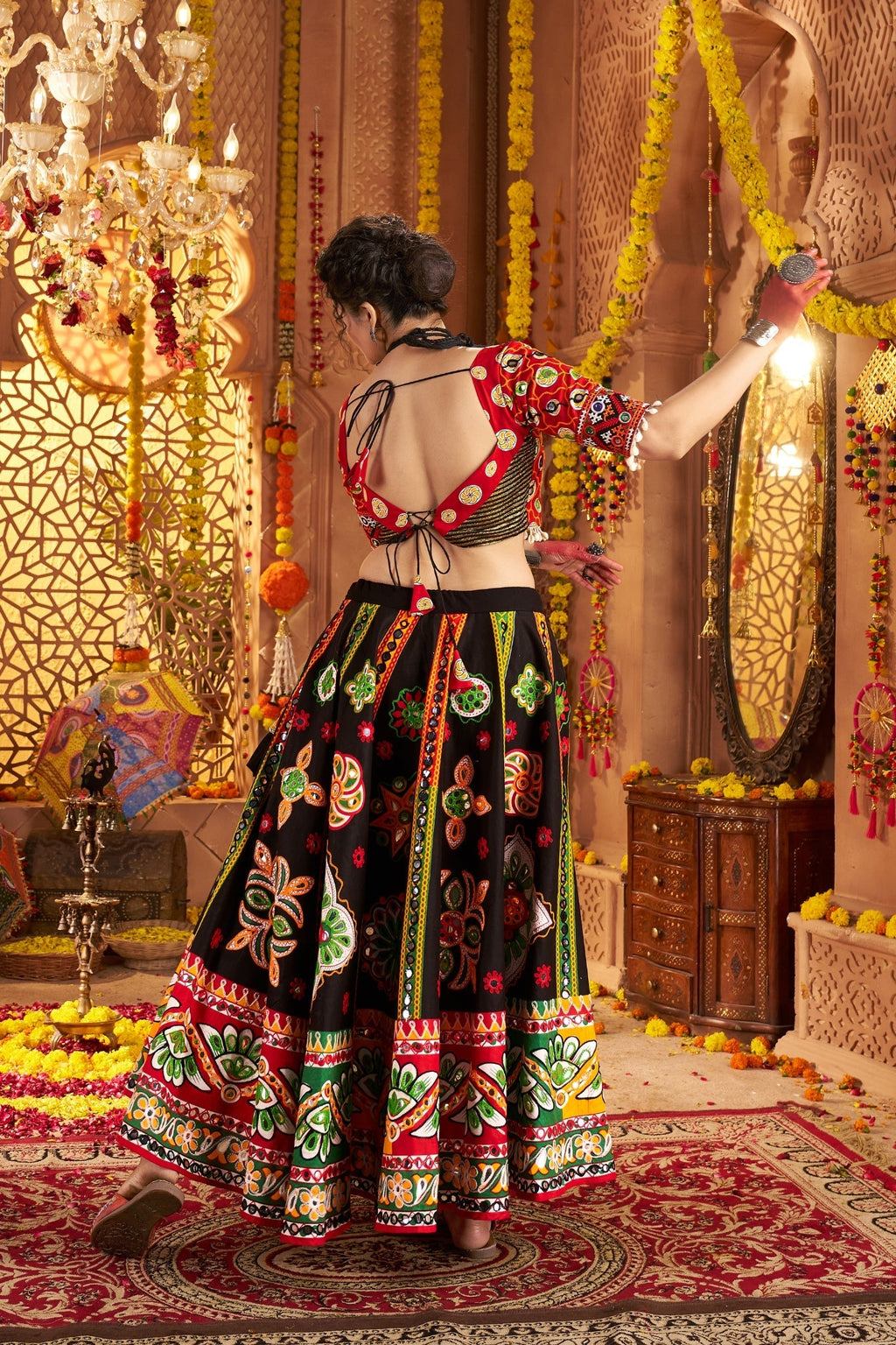 Black Designer Organic Cotton Stylish Navratri Lehenga Choli Set - ETHNICDEAL