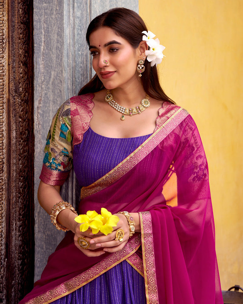 Purple Color Poly Chanderi Printed Designer Lehenga Choli - ETHNICDEAL