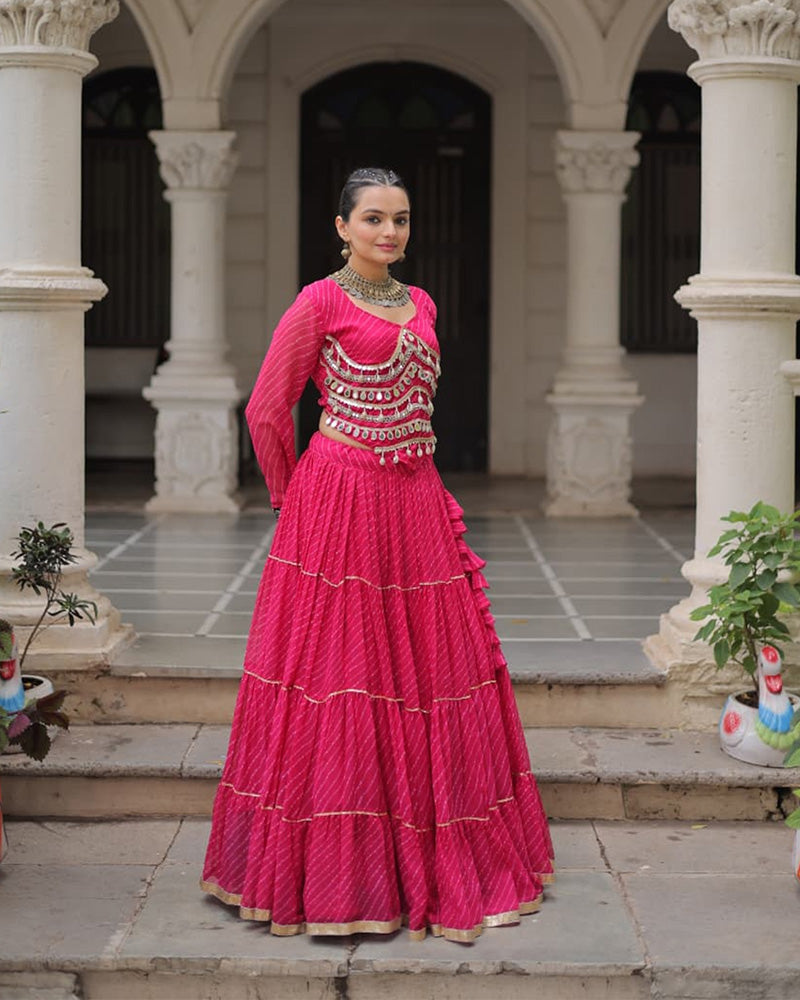 Rani Pink Color Soft Georgette Navratri Lehenga Choli - ETHNICDEAL