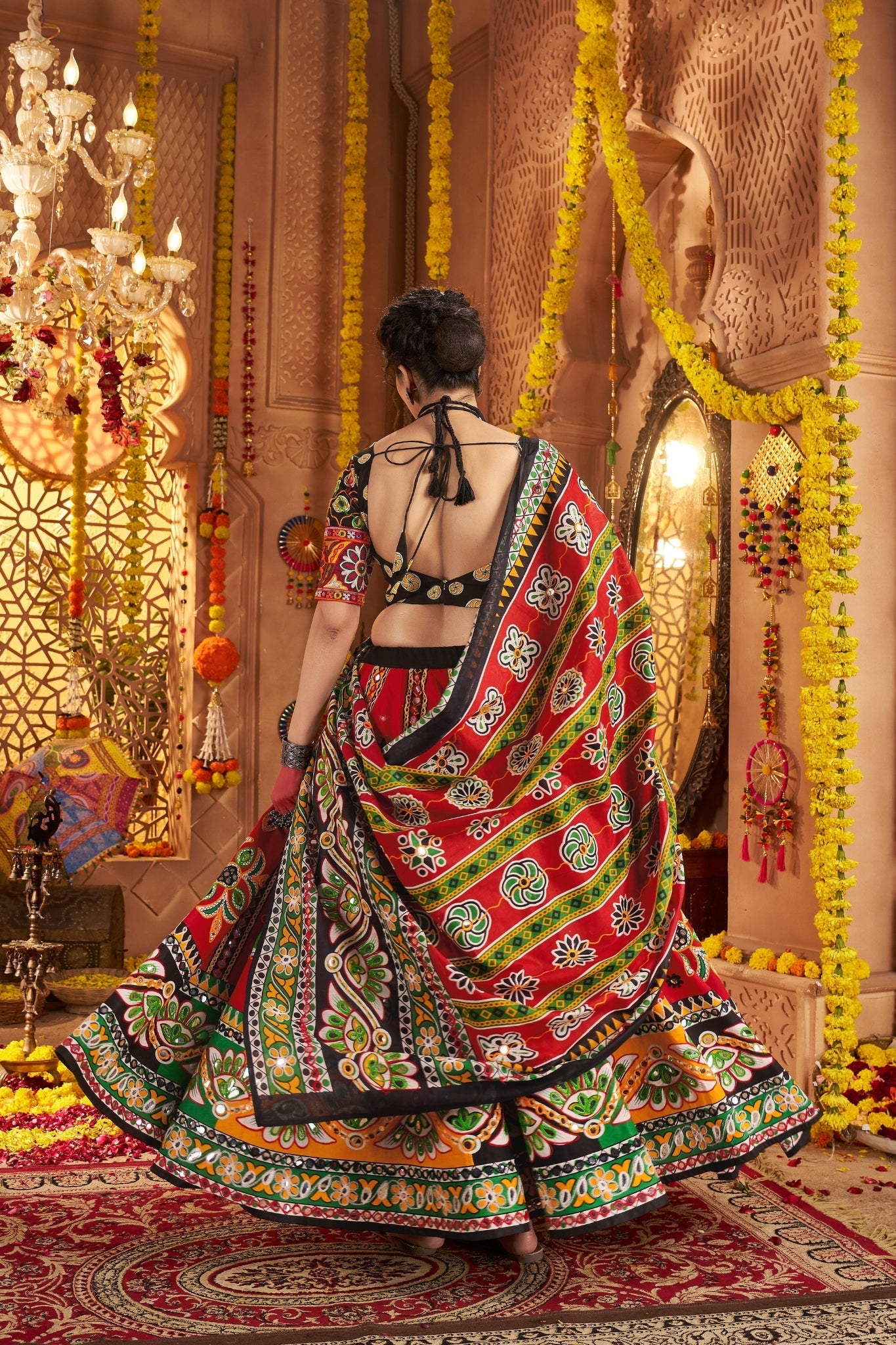 Maroon Organic Cotton Designer Navratri Lehenga Choli Set - ETHNICDEAL