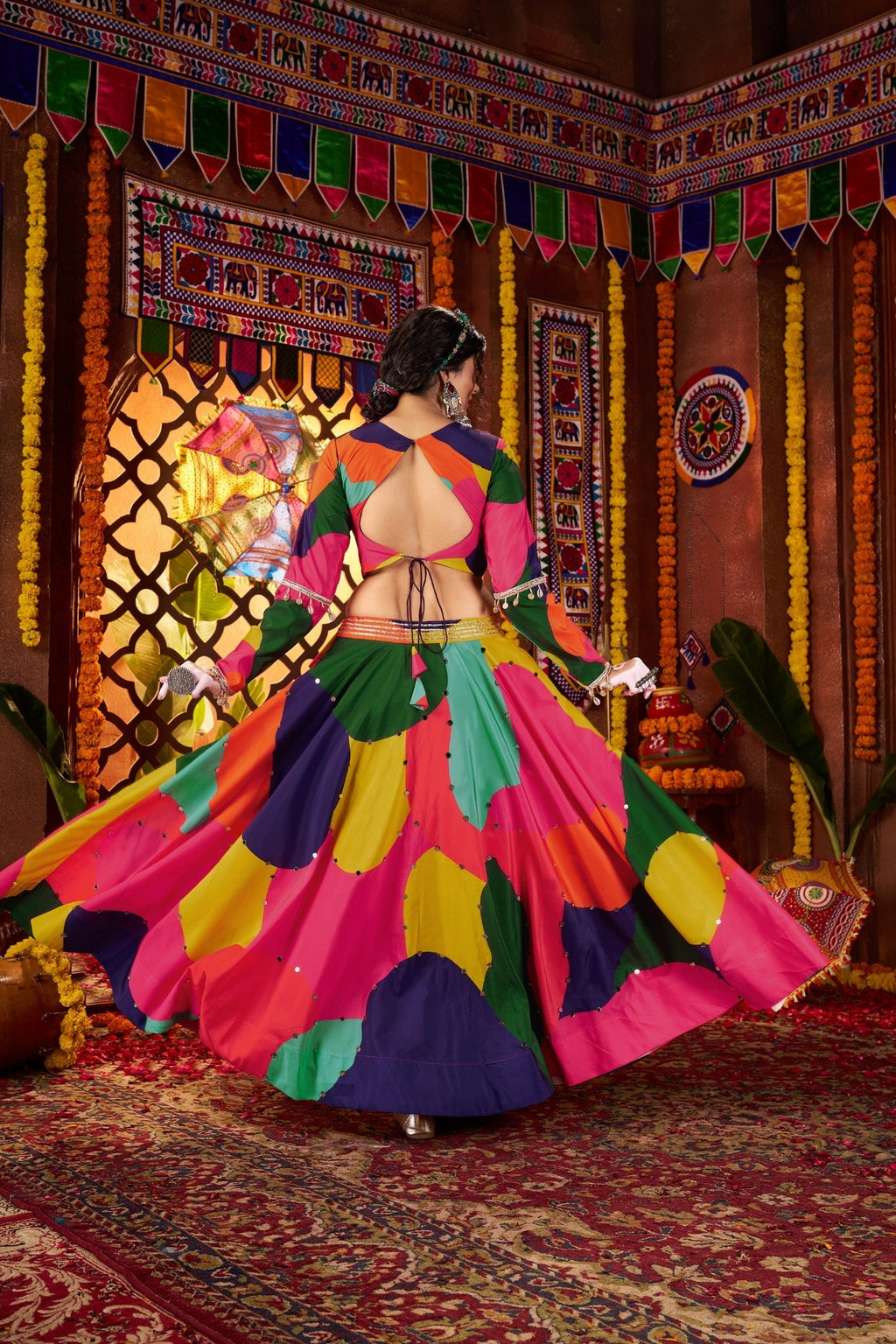 Beautiful Multi Color Designer Maslin Traditional Navratri Special Lehenga Choli - ETHNICDEAL