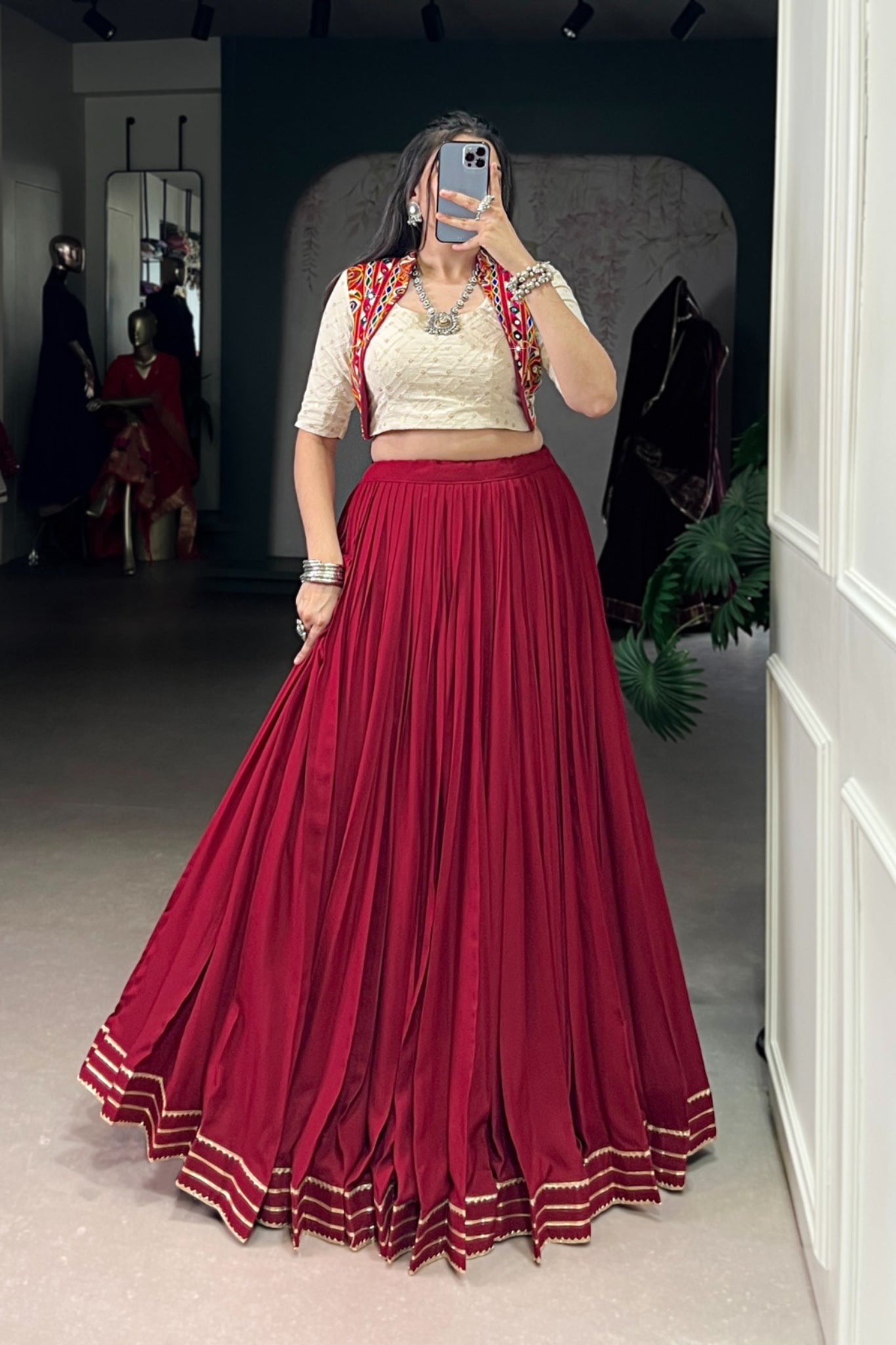 Pure Rayon Original Mirror Gamthi Work Stylish Lehenga Choli - ETHNICDEAL