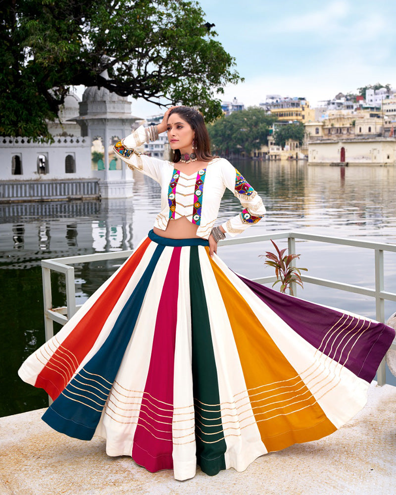 Ethnic Rayon Gamthi Embroidery Multi-Color Navratri Lehenga Choli - ETHNICDEAL