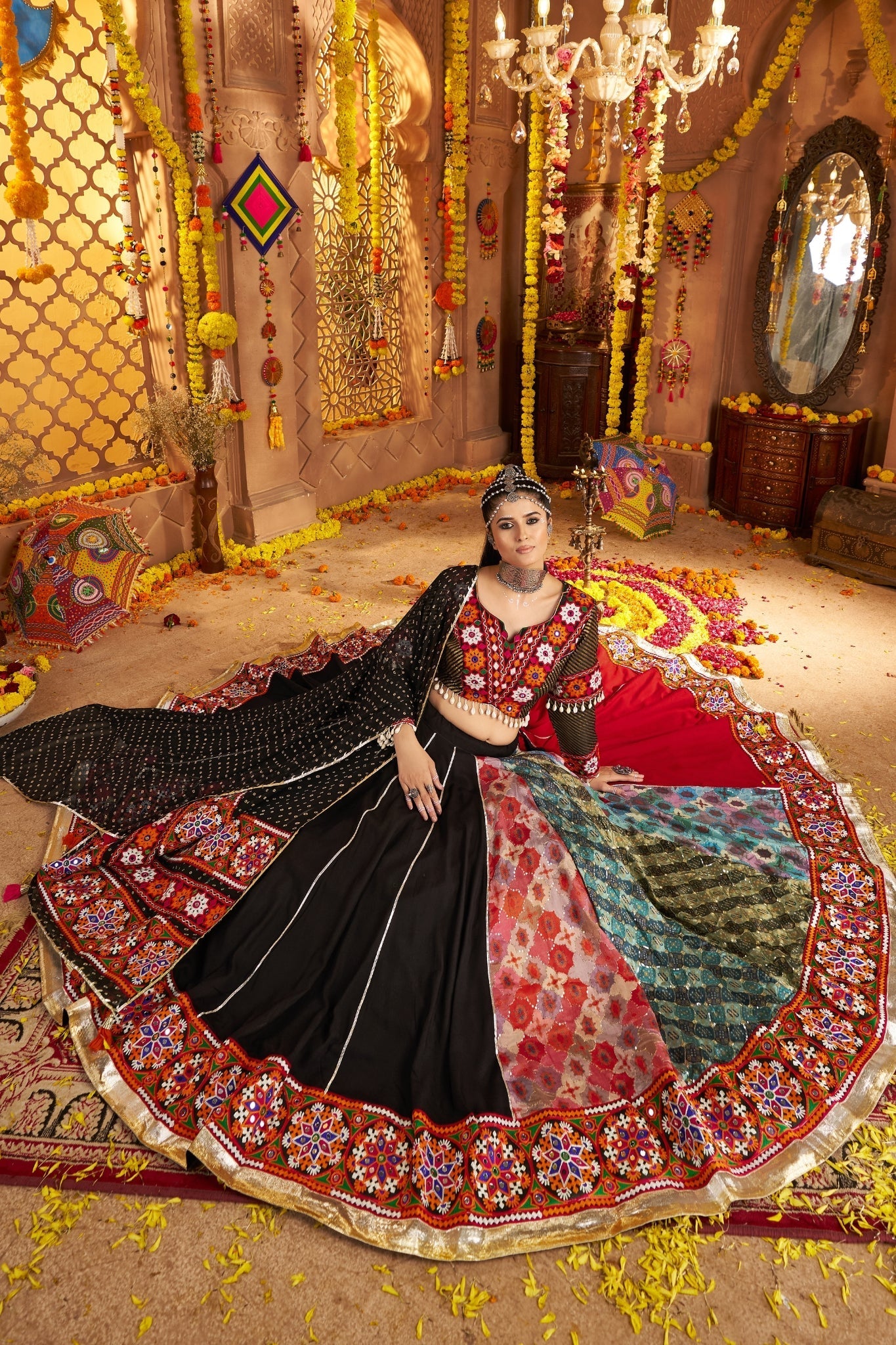 Navratri Designer Viscose Rayon Stylish Thread Embroidered With Mirror Work Festive Lehenga Choli - ETHNICDEAL