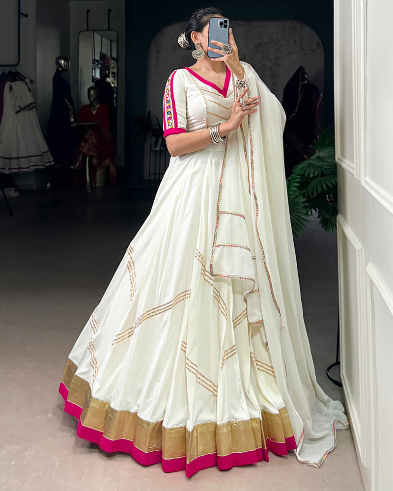 White Rayon Navratri Lehenga Choli – Traditional Festival Wear for Women - ETHNICDEAL
