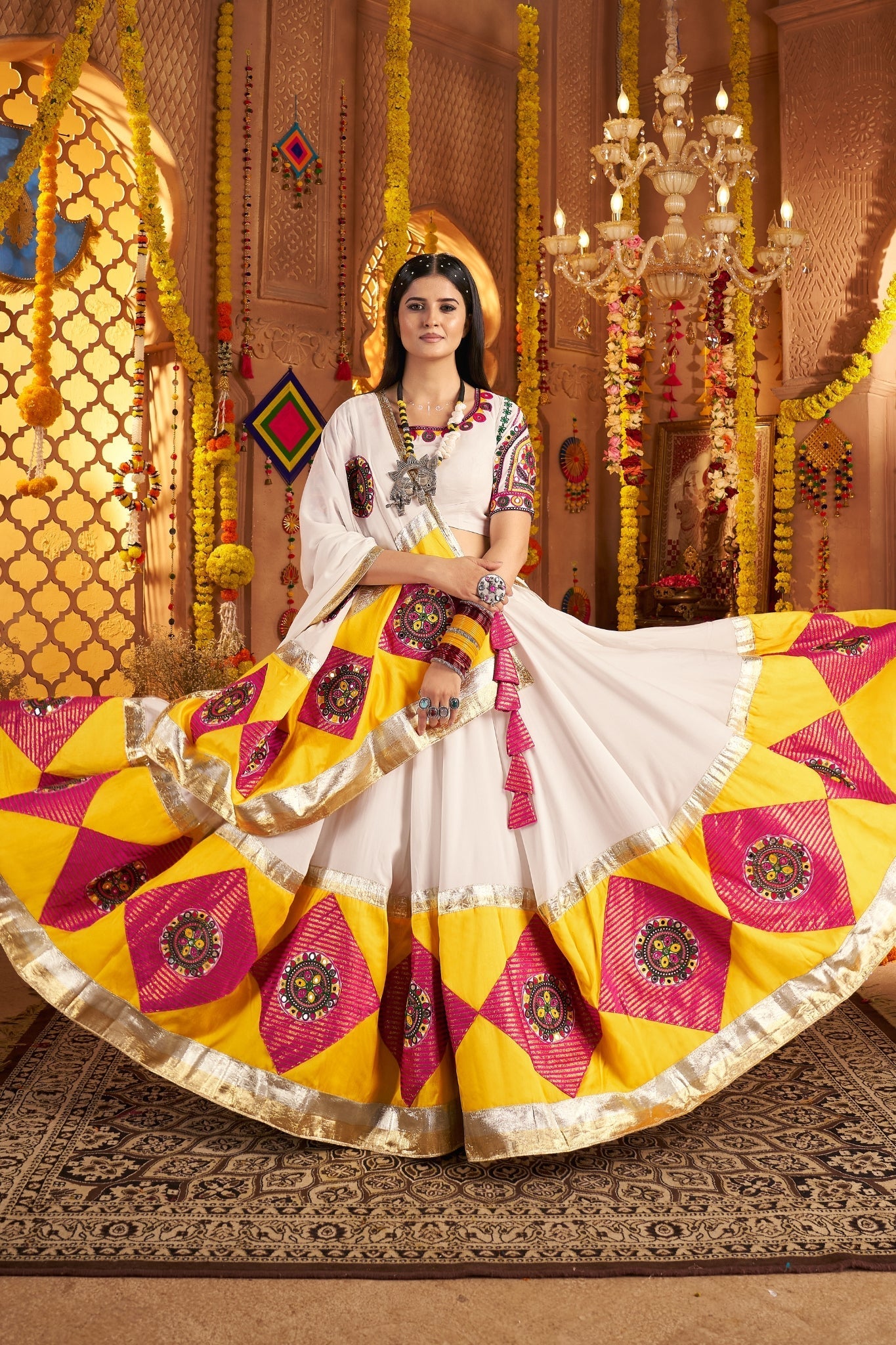 White Vibrant Spirit Navratri Designer Beautiful Lehenga Choli Set - ETHNICDEAL