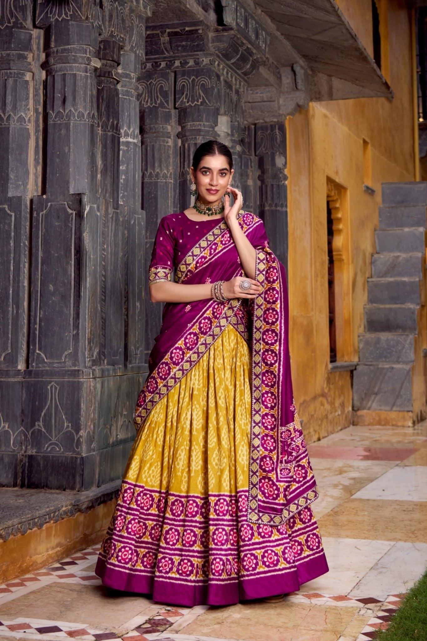 Traditional Ikkat Print Tussar Silk Designer Lehenga Choli - ETHNICDEAL