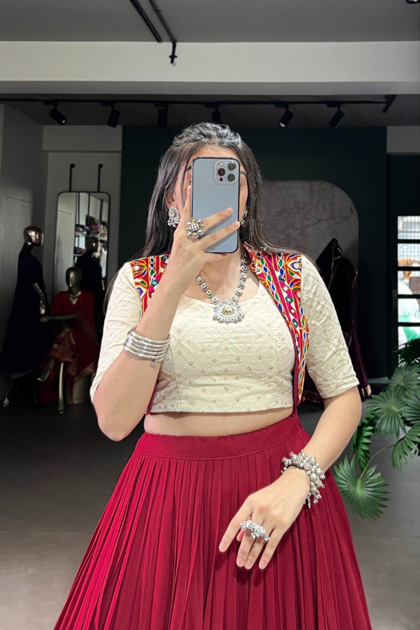 Pure Rayon Original Mirror Gamthi Work Stylish Lehenga Choli - ETHNICDEAL