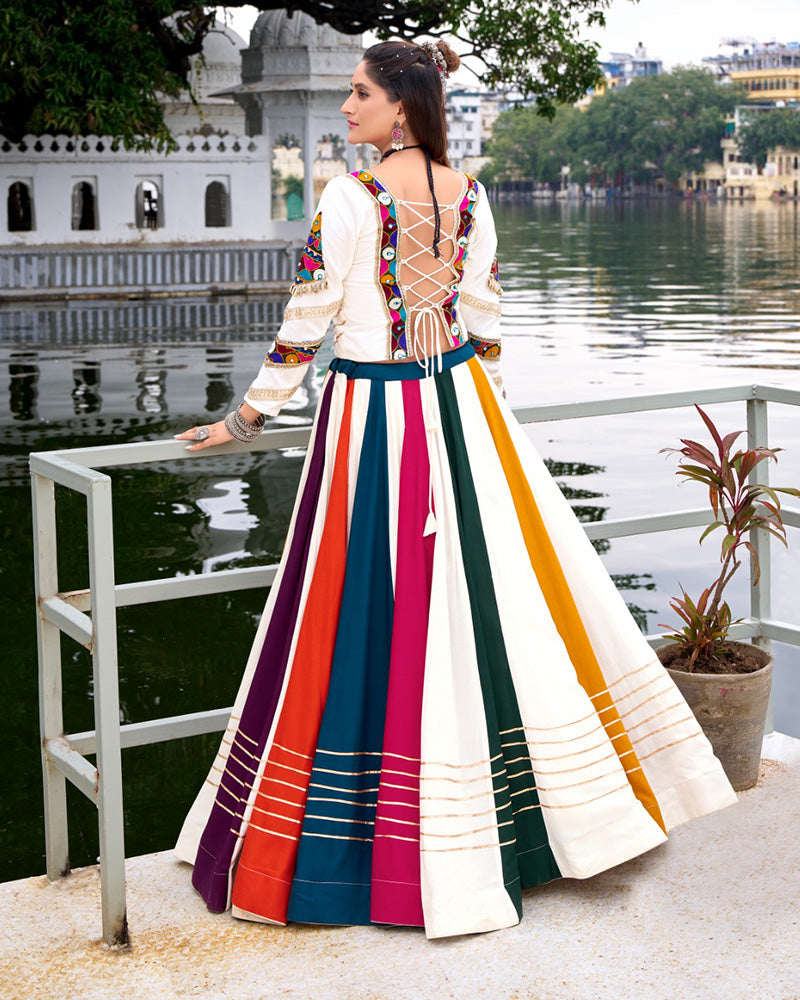 Ethnic Rayon Gamthi Embroidery Multi-Color Navratri Lehenga Choli - ETHNICDEAL