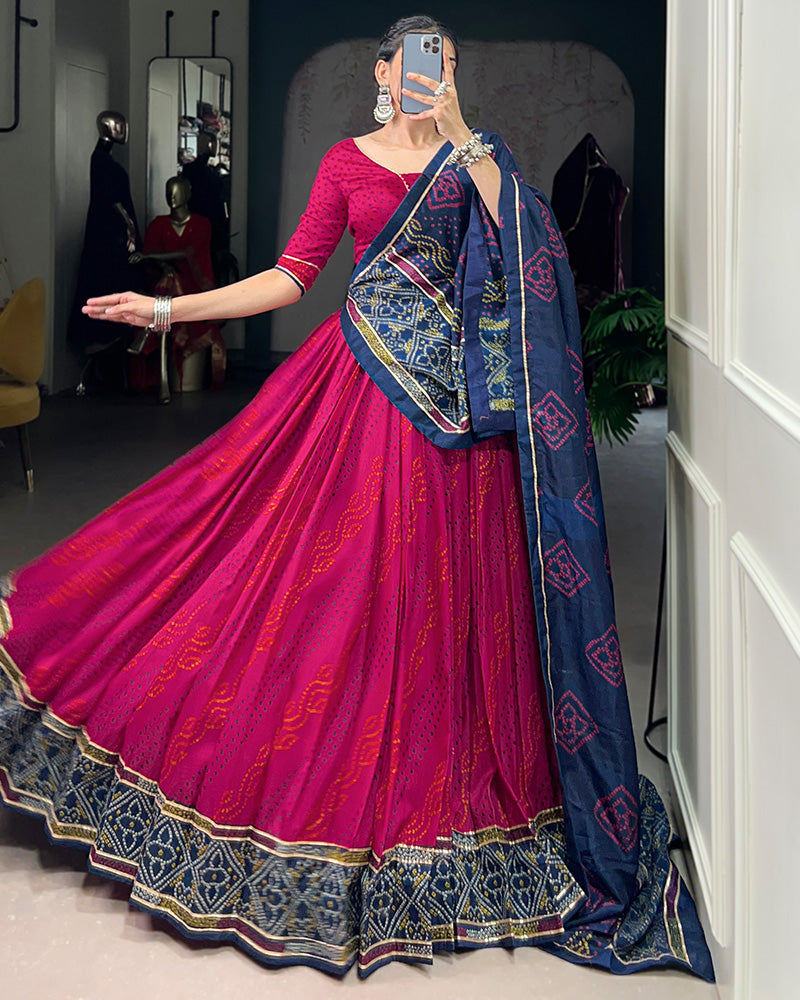 Festive Pink Tussar Silk Bandhej Lehenga Choli for Weddings and Parties - ETHNICDEAL