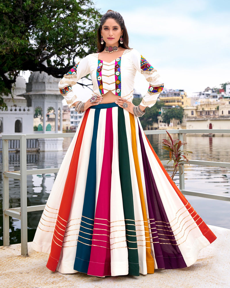 Ethnic Rayon Gamthi Embroidery Multi-Color Navratri Lehenga Choli - ETHNICDEAL