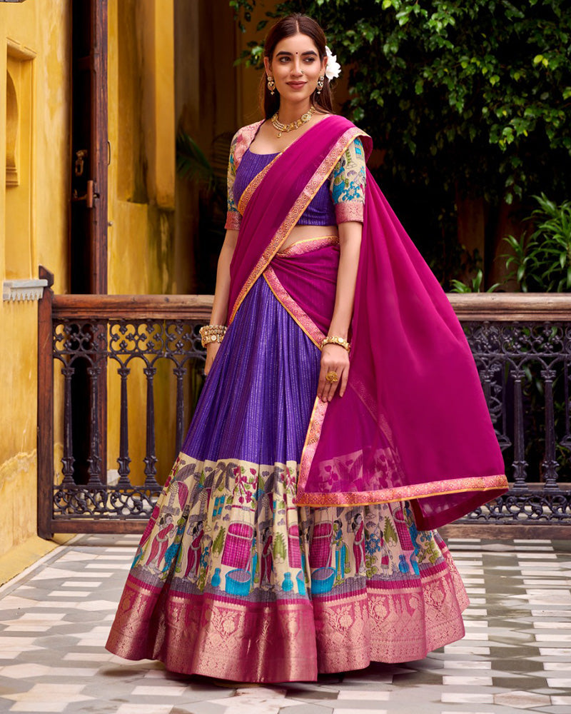Purple Color Poly Chanderi Printed Designer Lehenga Choli - ETHNICDEAL