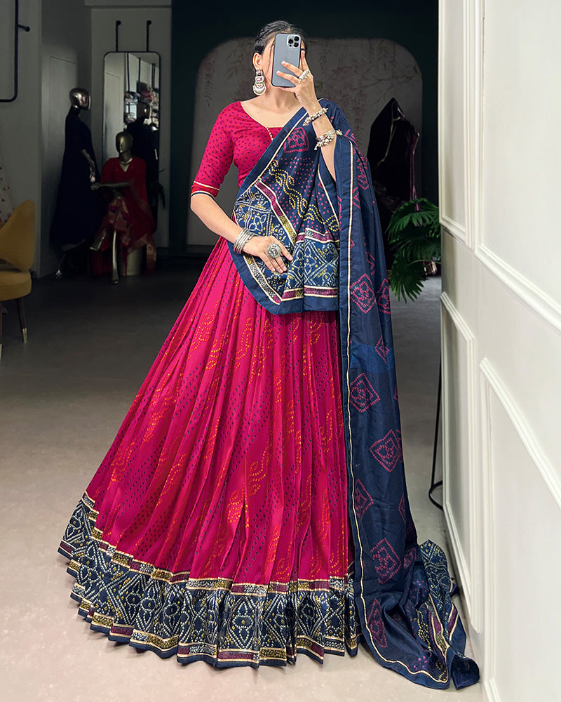 Festive Pink Tussar Silk Bandhej Lehenga Choli for Weddings and Parties - ETHNICDEAL