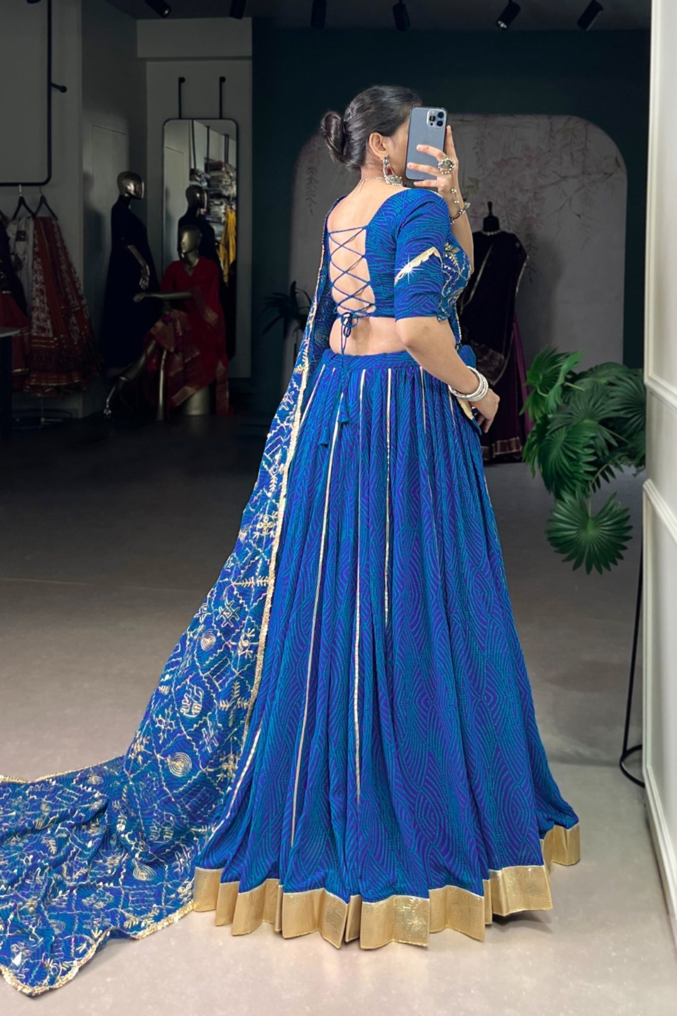 Vibrant Bandhej Print Designer Georgette With Mirror Work Lehenga Choli Set For Wedding And Navratri - ETHNICDEAL