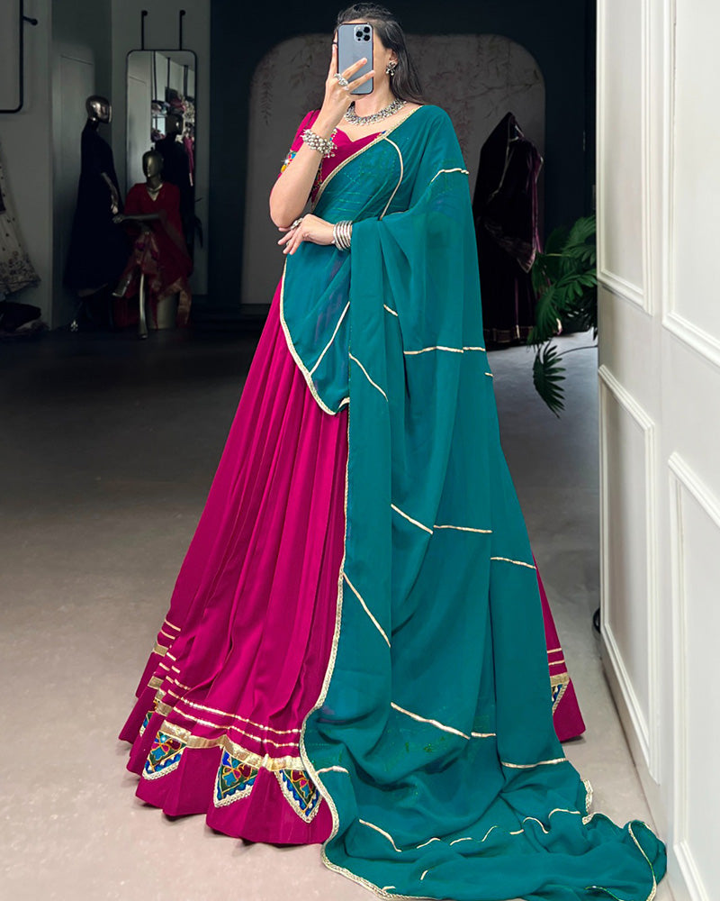 Designer Pink Rayon Lehenga Choli With Traditional Gamthi Patchwork - ETHNICDEAL