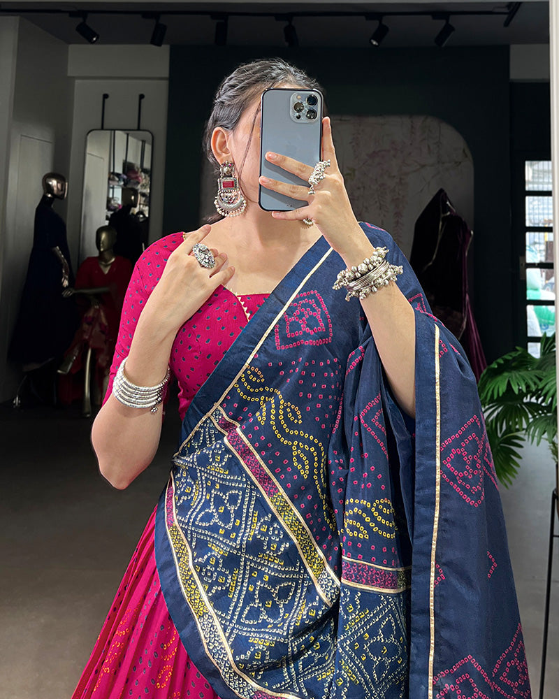 Festive Pink Tussar Silk Bandhej Lehenga Choli for Weddings and Parties - ETHNICDEAL