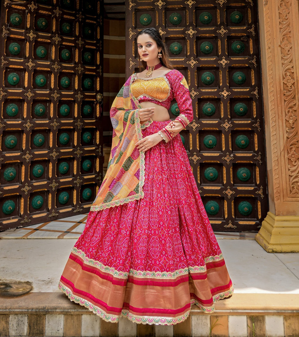 Amazing Rani Pink Gaji Silk Printed Zari Thread Sequins Worked Lehenga Choli - Ethnicwish